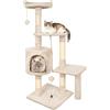 HOMIDEC Tiragraffi per Gatti,112cm Multifunzionale Alberi Tiragraffi Stabil | Alberi per attività per gatti con 4 Pali in Sisal,3 Piattaforme e 1 Cuscino per Albero Gatti Ideale per Gioco e Relax-Beige