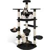 tectake® Tiragraffi per Gatti, Albero con 2 Casette, 4 Piattaforme, Tiragraffi con Amaca per Gatti, Albero con Conche Orientabili e Cordicella per Gioco - 201 cm - Nero/Bianco