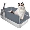 Kedia Cassettiera per lettiera, case da toilette per gatti in acciaio inossidabile, lettiera aperta con paletta per lettiera (grigio-60 x 40 x 30 cm)