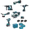 Makita DLX6126JX1 Combo Kit Trapano Avvitatore Tassellatore Avvitatore Impulsi Sega circ.Ø165 Smerigl.ang. Ø125 3x3Ah 4xMAKPAC