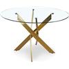 Menzzo CORIX Tavola Rotonda, Metallo Vetro, Oro, L120 x P120 x H75 cm Verre de 8mm d'épaisseur