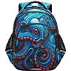 KAAVIYO Blu Octopu Stile Astratto Zaino per Bambini 3-12 Anni Cartella Scuola Borsa per Bambini