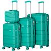 PROVITERA Set 4 Valigie Rigide con Beauty Case in Polipropilene Ultra Resistente agli Urti, Trolley Manico Telescopico e Ruote Easy Roll, Serratura Codice Rinforzata e Design Moderno (Verde)