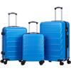 R.Leone Valigia da 1 Fino a Set 3 Bagaglio a mano 55x40x20 Ryanair, Medio, Grande Ultra Resistente Trolley rigido leggero 8 ruote in ABS 2220 (Azzurro, Set 3 Pezzi S M L)