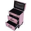 Brride Valigetta cosmetica trolley con 2 cassetti e 45 quadrati, professionale per trucchi da parrucchiere con ruote, valigetta per trucchi da donna, Colore: rosa., moderno
