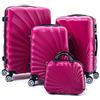 R.Leone Valigia da 1 pezzo Fino a Set 4 Trolley Rigido grande, medio, bagaglio a mano adatto Ryanair 55x40x20cm e beauty case 8 ruote in ABS 2092 (Fucsia, Set 4 XS S M L)