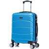 R.Leone Valigia da 1 Fino a Set 4 Trolley Rigido grande, medio, bagaglio a mano 55x40x23 cm Wizz, ITA Airways e bagaglio 45x36x20 cm EasyJet in ABS 8001 (Azzurro, S Bagaglio 55x40x23cm)