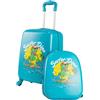GYMAX 2 Pezzi Set Valigia per Bambini con Zaino, Trolley per Bambini con Ruote, Maniglia Telescopica, Valigia Leggera a Mano, Bagaglio per Aereo, Valigia per Ragazzi e Ragazze (Dinosauro)