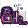 ergobag pack set Zaino scolastico ergonomico e flessibile, 6 pezzi, per la prima elementare Pearl DiveBear - Lilla