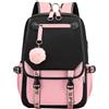 GiftGalore Borsa scuola, zaino cucito, borse libro per bambini, borse libro per le donne, zaini per la scuola, porta USB Laptop Backpack, borsa libro (nero)(Pink)