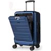 COSTWAY Valigia Bagaglio a Mano 20 con Tasca Frontale, Porta USB, Trolley Bagaglio a Mano con Serratura, Ruote Girevoli, Manico Regolabile (Senza Beauty + Blu Scuro)