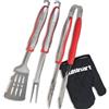 Cuisinart set barbecue 3 pezzi: spatola, forchetta e pinza in acciaio inox con manico lungo, guanto resistente al calore. Utensili griglia ideali per BBQ