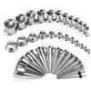 TBOSEN Kit di dilatatori per orecchio in acciaio inox, 36 pezzi, dilatatori a doppia svasatura, in lega, 3 in 1, con occhielli, 14G-00G, Metallo