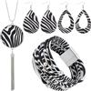 UNICRAFTALE Parure di gioielli zebra nero bianco orecchini a goccia collana rotonda con pompon braccialetti multistrato collana bracciale set di gioielli eleganti per regali di festa per donna