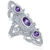 Bling Jewelry Anello a tutta lunghezza con armatura in stile vintage con filigrana e zirconi cubici viola, simulato ametista CZ in ottone placcato argento.