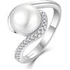 JO WISDOM JO WISODM Anelli in Argento 925 Donna,Anello di Perle d'acqua dolce da 9mm con 3A Zirconia cubica