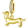 SOUTHPLUS Ciondolo Charms Sterling Silver 925 per Bracciale Europeo,Collane Pendente,Cane,Bassotto,Cuore Animali,Perfetto Regali per Moglie e Ragazze (Cane Bassotto Dorato)
