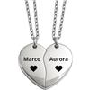 amorili Collana Coppia Cuore che si Spezza Personalizzata in Acciaio Inox | Collane per Fidanzati Amore a Distanza | Cuore Diviso Personalizzabile Nome Data Incisione cll0972c