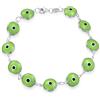Bling Jewelry Braccialetto Amuleto di Protezione Portafortuna con Perline di Vetro Opaco Verde Turco Occhio di Malocchio per Donne e Adolescenti in Argento Sterling .925, 7 Pollici