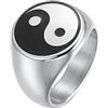 HIJONES Yin Yang Anello Sigillo Rotondo per Gli Uomini in Acciaio Inossidabile Tai Chi Littlefinger Anelli Gioielli Taoisti Argento Taglia 19