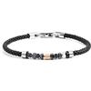 MARLU' Bracciale Ecopelle Nera Elemento PVD Rose' con Texture