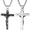 FaithHeart Collana Croce Uomo Crocifisso INRI Ciondolo di Gesù Modello Retro Cristo sulla Croce con Catena da 55+5 cm in Argento Personalizzabile Retro Regalo Compleanno