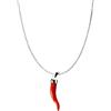gioiellitaly Catenina veneziana argento 925 45/50 cm pendente cornetto portafortuna in corallo rosso del Mediterraneo e argento 925 ciondolo uomo donna corallo vero lunghezza 2,5 cm circa (45 cm)