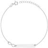 Sakrami Bracciale Donna in Argento 925 Dorato o Rodiato con Infinito + Piastrina Incidibile e Confezione Personalizzata - Idea Regalo per Matrimonio, Comunione, Compleanno (Rodiato)