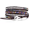 MOWOM Bracciali A Strati per Donna Uomo Bracciale in Corda di Cuoio Genuino Polsino Abbagliante Cristallo di Pietra Preziosa Stile Bohémien Intrecciato 5 Avvolgimenti Gioielli Fatti A Mano Regolabili