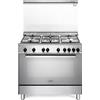 De'Longhi DGVX96SG - Cucina a gas con forno, 5 fuochi, inox, 90x60 cm