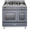 De'Longhi MEM 965T GX ED Cucina A Gas, 90 Cm, Doppio Forno Elettrico Multifunzione, 5 Fuochi, Design Vintage, Colore Grigio Ardesia, Classe Energetica A