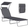 Outsunny Lettino Prendisole da Giardino Pieghevole con Tettuccio Schienale Regolabile, Sdraio da Giardino in Tessuto Oxford e Metallo, per Spiaggia, Piscina, 187x58x36 cm, Grigio