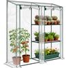 Outsunny Mini Serra a 2 Sezioni con 3 Ripiani, Porte Avvolgibili, Serra per Orto con Struttura in Acciaio e Copertura Plastica, per Piante Orto Verdure Fiori Frutta, Anti UV, 143x45x151cm, Trasparente