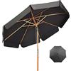 RELAX4LIFE Ombrellone da Giardino 3 x 3 M Rotondo, Ombrellone da Esterno con Tela Impermeabile e Anti-Sole, Struttura in Legno, Altezza e Inclinazione Regolabile (Grigio)