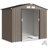 Outsunny Casetta da Giardino 2.5m² in Acciaio Zincato con Basamento e Prese d'Aria, Capanno Porta Attrezzi con Tetto Inclinato, Doppie Porte Scorrevoli Bloccabili, 213x130x185 cm, Marrone