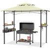 NAIZY Gazebo per barbecue, 2,4 x 1,4 x 2,5 m, con tetto in poliestere a doppio strato, con ripiano in metallo e altri ganci, tenda da giardino, per feste, barbecue, colore beige