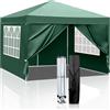 LEADZM Gazebo 3x3m Pieghevole con 4 Pareti Laterali, Tenda da Giardino Regolabile in Altezza Impermeabile UV 50+ Antivento con Borsa da Trasporto (Verde, 3x3m-4)