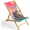 Ferocity Bambini Sedia a Sdraio Pieghevole in Legno Lettino da Giardino Poltrona Relax con Rivestimento Intercambiabile Motivo Cat Chill [119]
