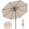 COSTWAY Ombrellone da Esterno 288 cm, con 96 Luci LED, Ombrellone Giardino con Inclinazione Regolabile, Manovella, 8 Stecche e Top Ventilato, Parasole da Mercato per Giardino Spiaggia (Beige)