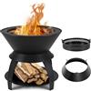 GYMAX Focolare per Esterni Senza Fumo da 50 cm, con Vassoio per Cenere e Anello per Pentola Rimovibile, Braciere da Giardino Campeggio 3 in 1 per Barbecue Cortile