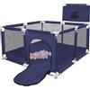 HUOLE Box per Bambini, Recinto per Bambini Pieghevole in Tessuto Oxford con Rete Traspirante, Box per Neonati con Giochi che Include 50 Palline (126 * 126 * 66 cm - Blu)