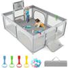 COSTWAY Box Bambini 190 x 160 cm, Recinto Pieghevole Bambini con Canestro da Basket, 2 Porte da Calcio, 50 Palline e 4 Anelli, Centro Attività con Borsa Trasporto per Neonati 0-3 Anni