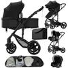 Doraystar Passeggino 3 in 1 Trio con Due Modalità di Spinta Reversibile, Passeggino Neonati con Design Pieghevole in Un Clic, Trio Neonato con Grande Nacelle Comoda (588 Black)