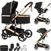 BEBBY passeggino trio, combinazione passeggino 3 in 1 cittadino con passeggino portatile con neonato pieghevole di lusso con modello ad alta vista (H9-BLACK, H9)