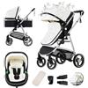 Gcarebb PU Pelle Passeggino 3 in 1, Passeggini Cittadine Con Seggiolino Auto, Passeggino Canna Pieghevole in Un Clic, Passeggini Combinato Paesaggio Alto Telaio in Alluminio Per Neonato 0-4 anni