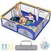 FIVMEN Box 180 x 200 cm con 50 palline da gioco, griglia per gattonare e 4 anelli - Playpen portatile, animali blu