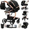Dziranam Trio Passeggino Pieghevole, Altezza Regolabile, Vista Panoramica, Nero | Design innovativo, solido e sicuro. Include borsa mamma e marsupio inclusi nel set
