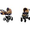 BabyLux Passeggino Largo 2in1 Deep e Passeggino con Accessori Regolabile e Pieghevole Struttura in Alluminio Leggero 2 Opzioni di Montaggio Ruote Impenetrabili Coffe Sailor Blue Silver Frame