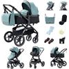 GLOKID Passeggino 3 in 1，Passeggino Canne，Trio，Con Seggiolino Accessori，Adattatori universali，Passeggino per bambini fino a 25 kg，4 ruote con ammortizzatori，navicella，grandi ruote (x1 verde)