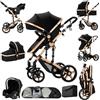 Aveainelle Passeggino 3 in 1, Trio Neonati da Viaggio Reversibile, Passeggino Pieghevole One-Click e Accessori Completi, Doppia Modalità di Freno per Ruote Anteriori e Posteriori (588 Black Gold)